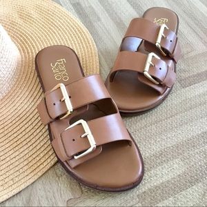 Franco Sarto- Karina Leather Buckle Slide Sandal
